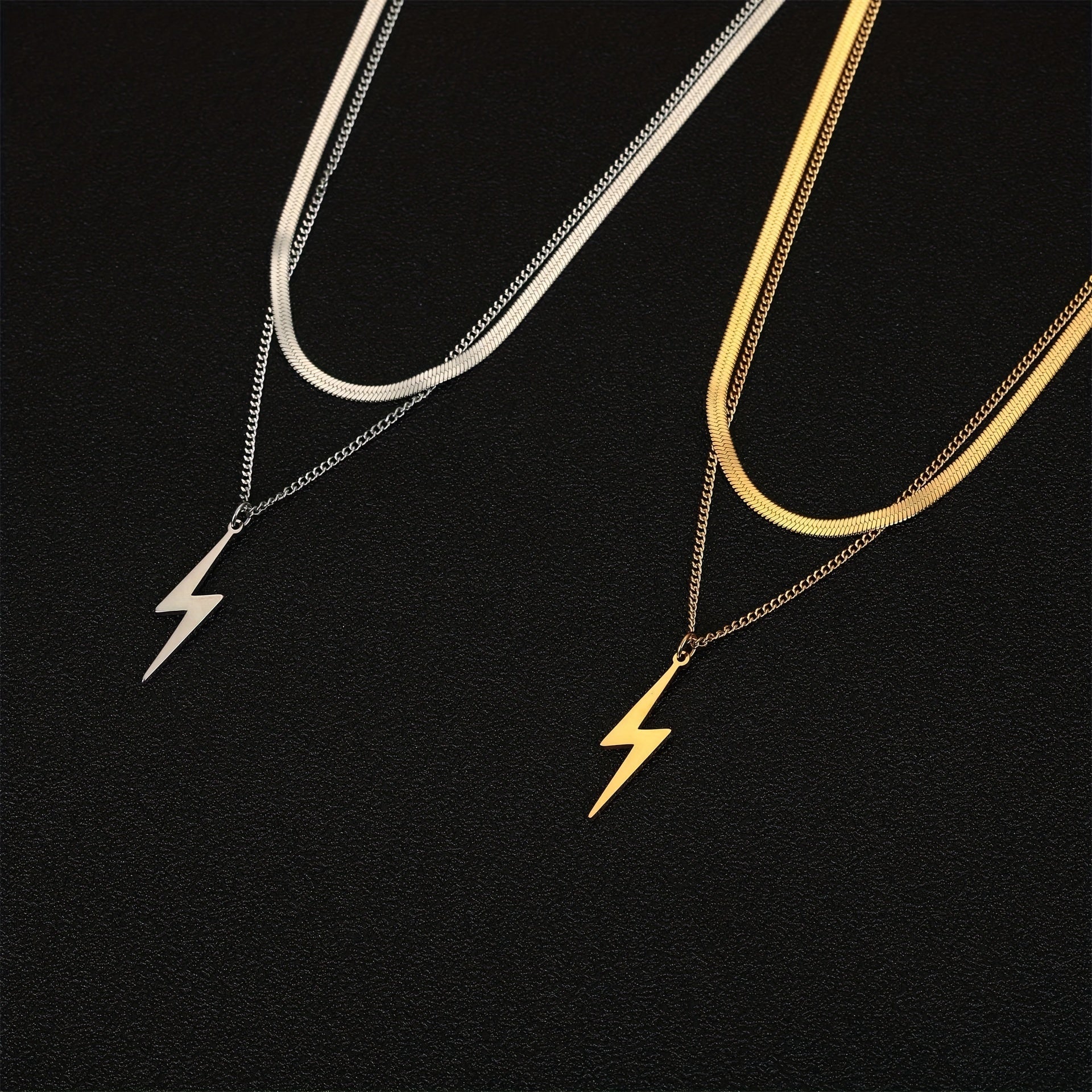 Silver Stainless Steel Lightning Pendant Men's Necklace