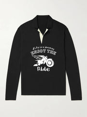 Men's Motorcycle Pattern Knit Polo Shirt V Neck Pullover Sweater