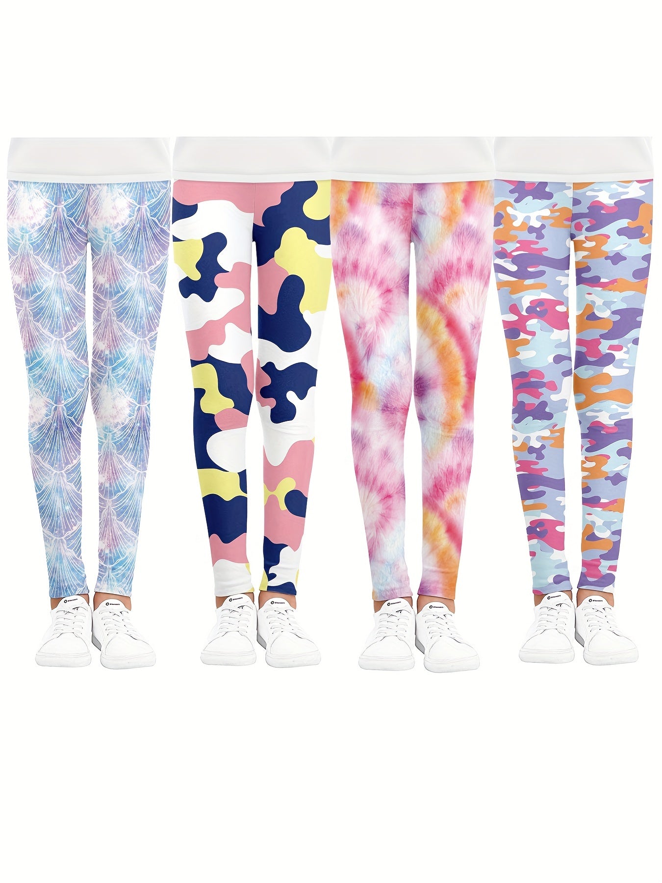 Girls Leopard Camo & Tie Dye Leggings Elastic Waist Yoga Pants