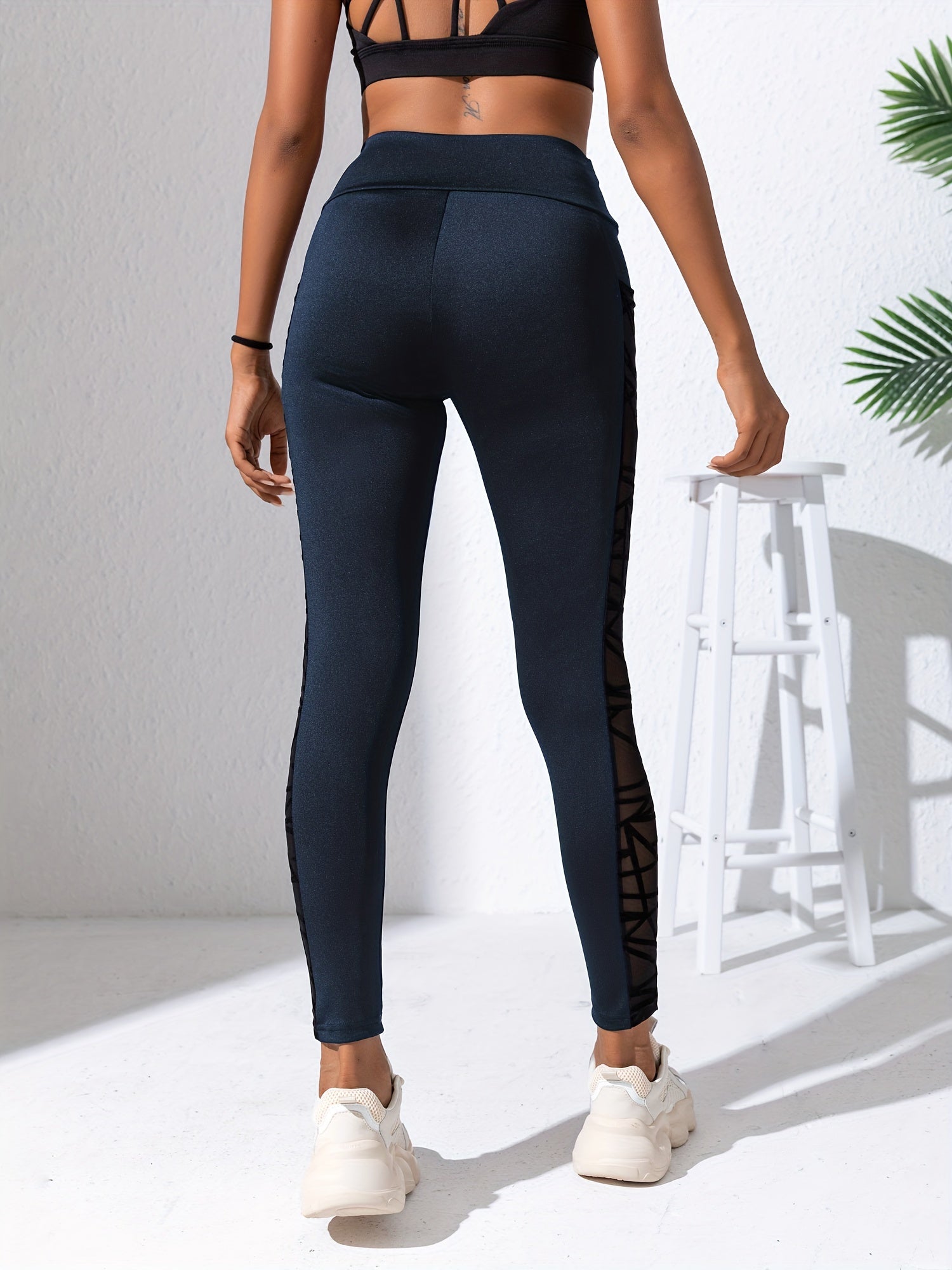 Mesh Stitching Sports Leggings High Waist Yoga Fitness Pants
