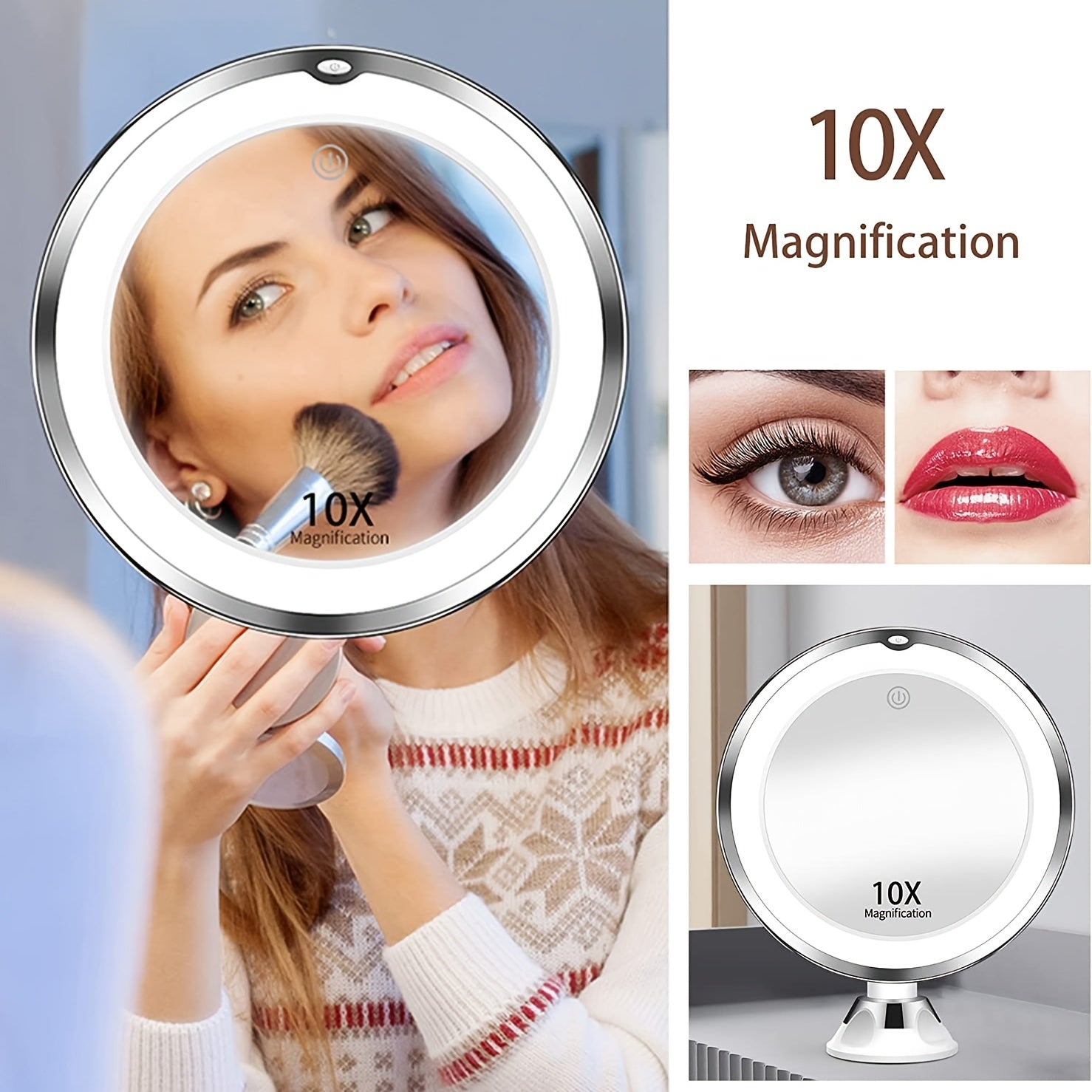 Portable 10X Magnifying Makeup Mirror with 3 Lighting