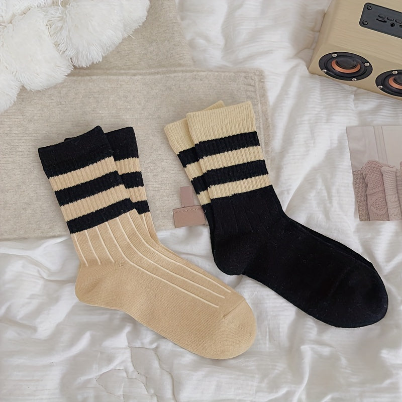 5 Pairs Striped Crew Socks Soft & Comfy Women's Stockings