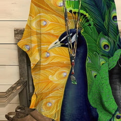  Peacock Print Short Sleeve Blouse