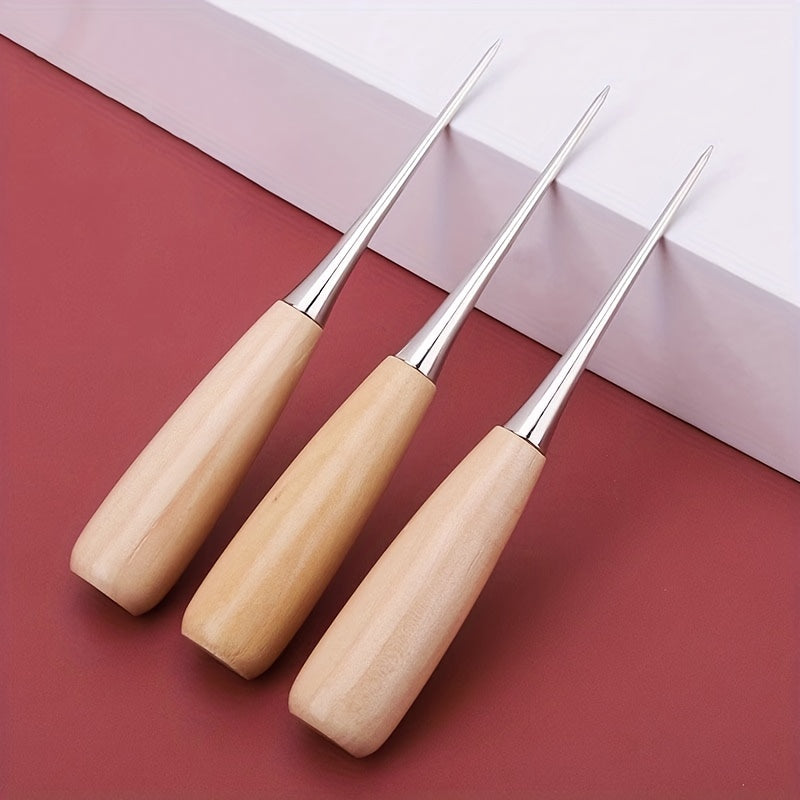 Handheld Hole Puncher Cone Tool Wooden Handle Scratch Cone Needle Punch Leather