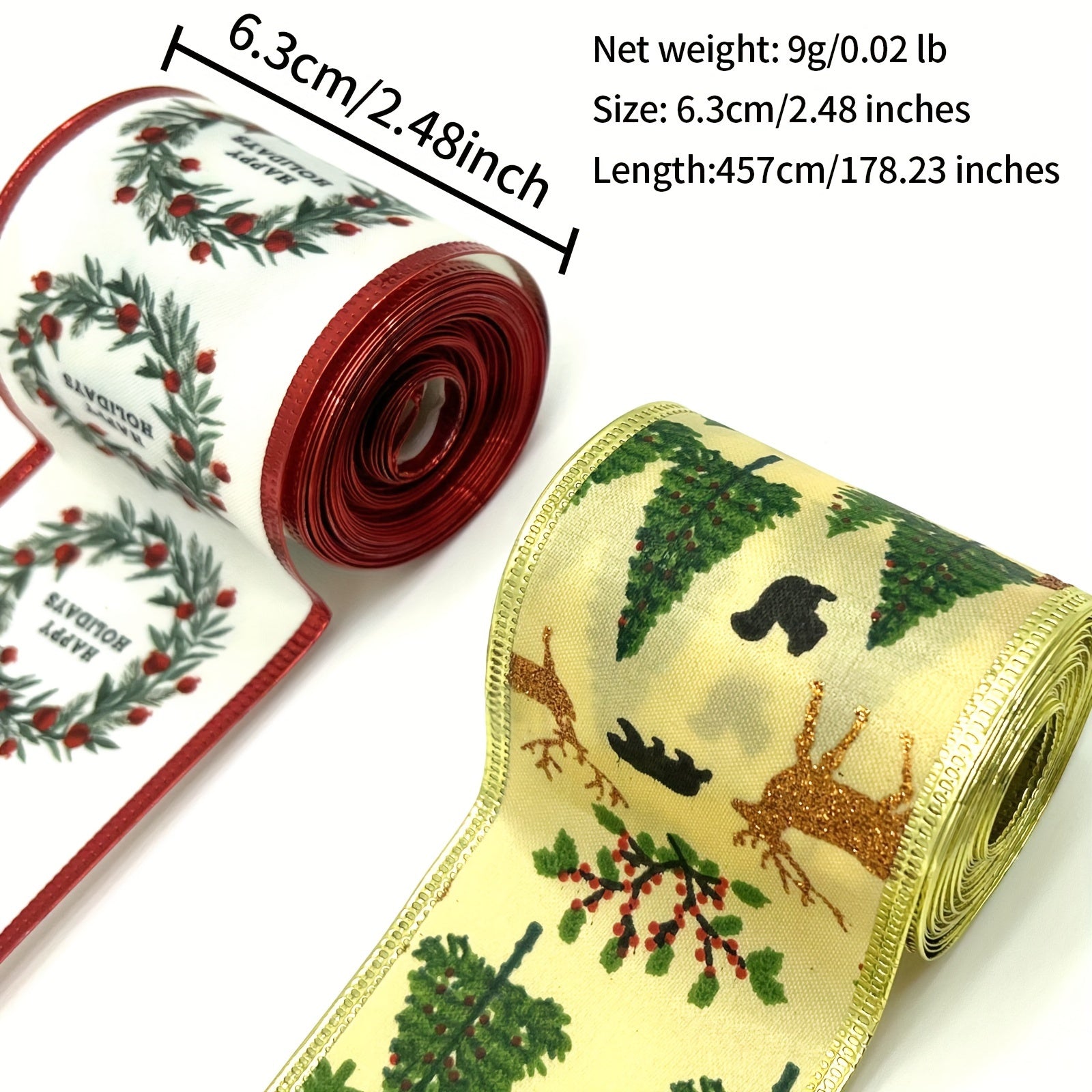 4 57 Meter Christmas Tree Elk And Happy Holidays Wired Ribbon
