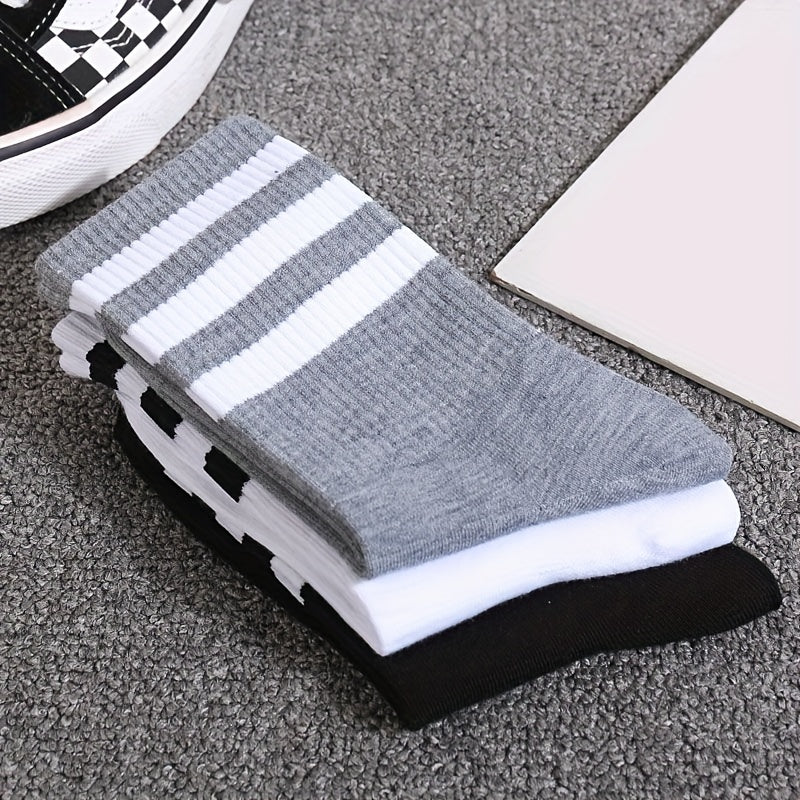 6 Pairs Striped Sports Socks Breathable Mid Tube Women's Stockings
