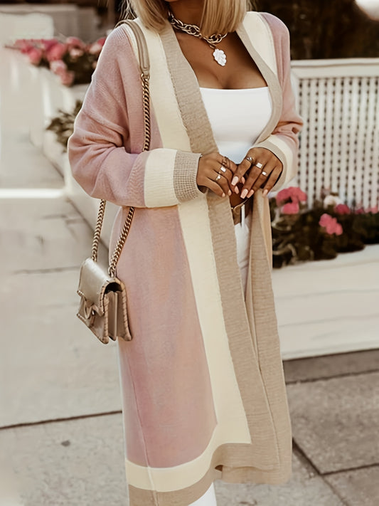  Colorblock Open Front Cardigan