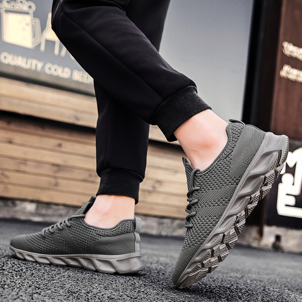 Men's Knit Lace Up Casual Shoes Anti skid Running Sneakers