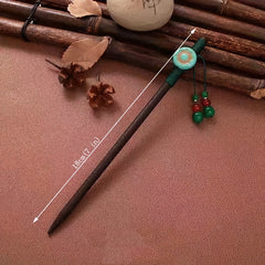 Chinese Style Faux Jade Hair Pin Wooden Hair Stick Ponytail Holder Women
