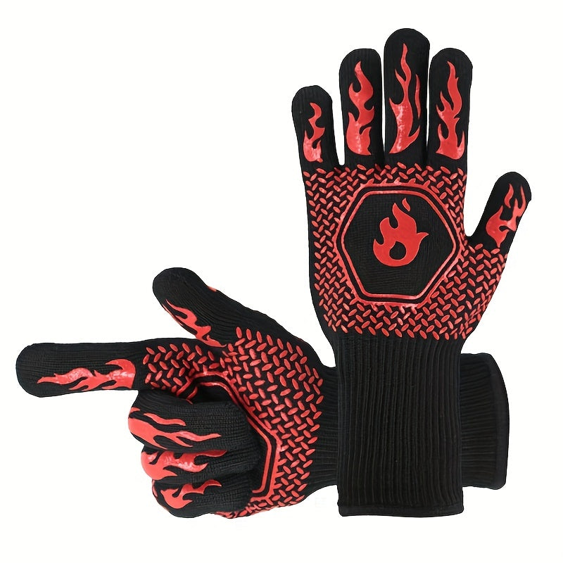 BBQ Glove Extreme Heat Resistant Long Cuff Kitchen Silicone Non Slip Oven Mitts