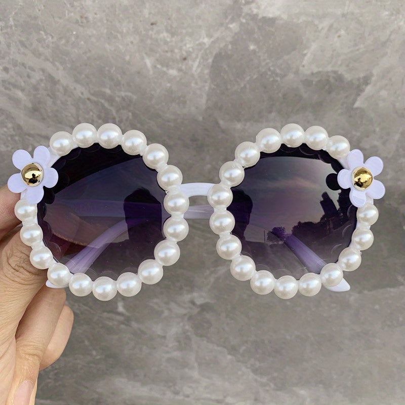 Flower Round Sunglasses Faux Pearl UV400