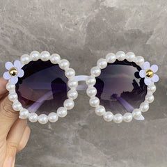 Flower Round Sunglasses Faux Pearl UV400