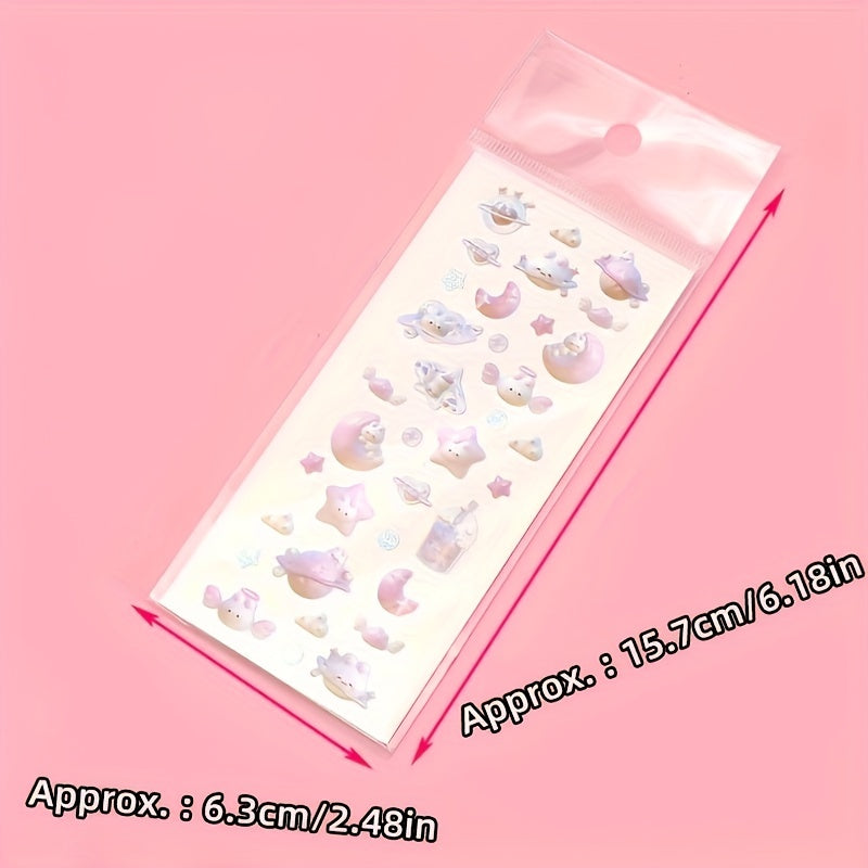 Moon Rabbit 3D Love Heart Star Stickers Set