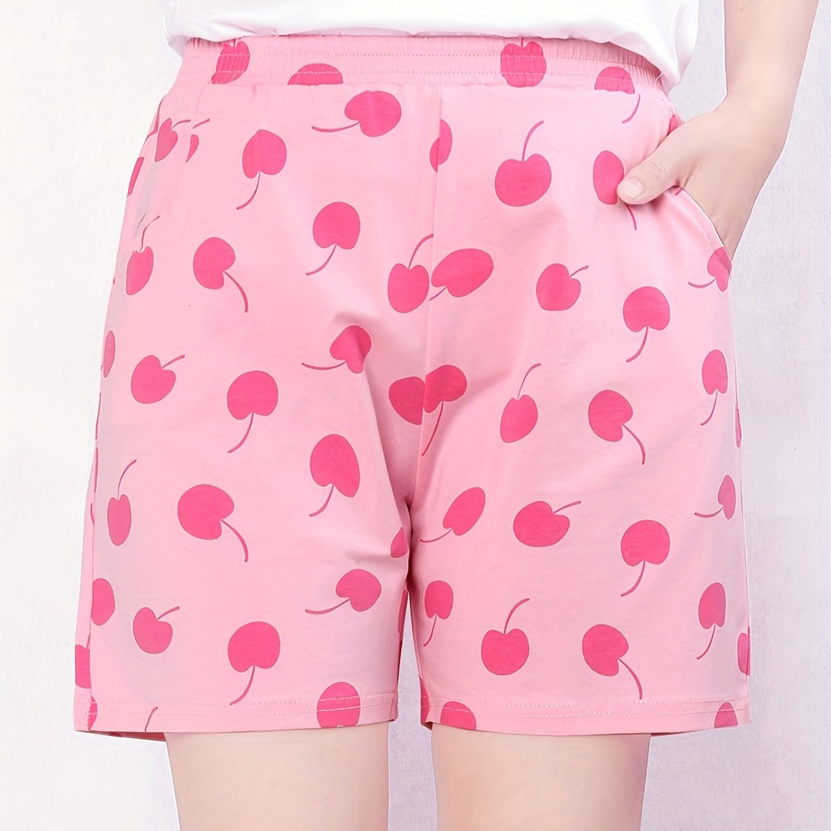 Girls Cherry Print Casual Summer Shorts Cotton Kids Beach Shorts