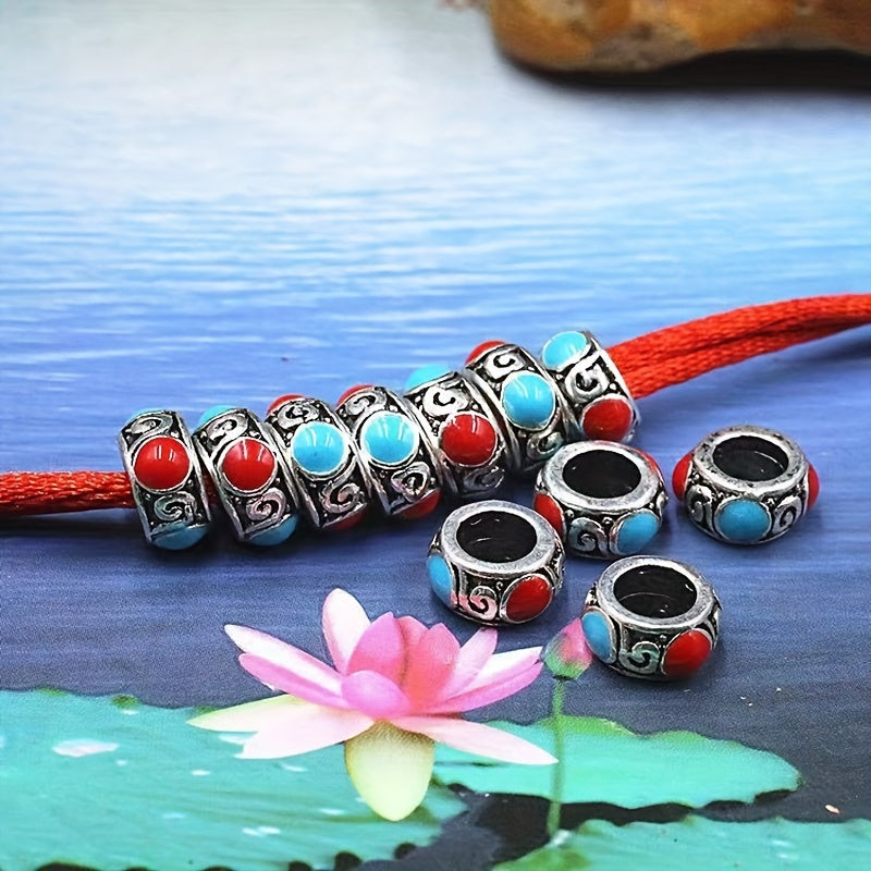 5pcs Metal Alloy Drip Oil Flat Beads Transfer Beads Large Hole Partition Beads