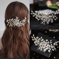 Flower Pearl Bridal Comb Crystal Wedding Comb Floral Pearl Rhinestone Comb