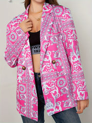  Boho Blazer Women's Plus Scarf Print Long Sleeve Lapel Collar Blazer