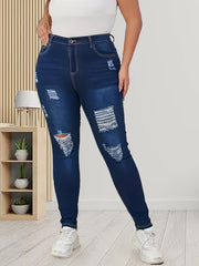 Washed Ripped Button Fly High Skinny Jeans