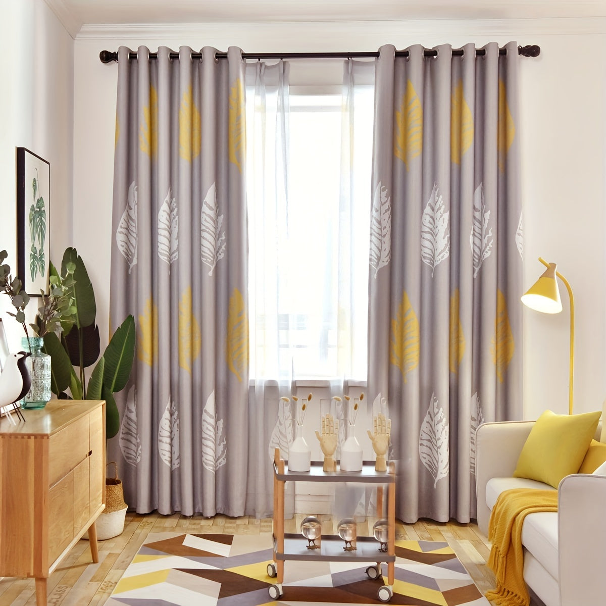 Gray Leaf Blackout Curtain for Home Decor