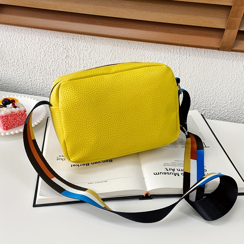 Litchi Embossed Shoulder Bag Colorful Strap Small Purse Women's Handbag