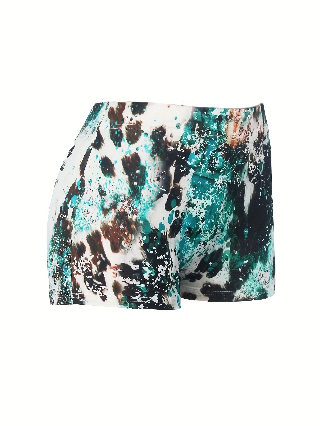  Cowboy & Slogan Print Tie Dye High Rise Stretch Shorts
