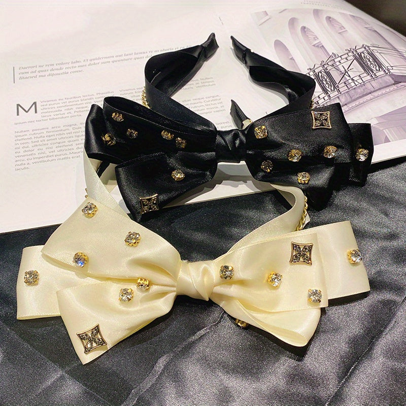 Rhinestone Bow Silk Headband Hair Accessories