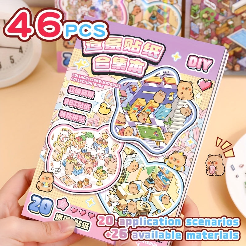 60 DIY House Sticker Set: 40 Scene Stickers & 20 Base Cards - 3D House Scenes