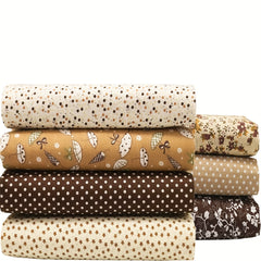 7pcs Coffee Fabric Quilting Sewing Crafts Textile Square Assortment DIY Sewing