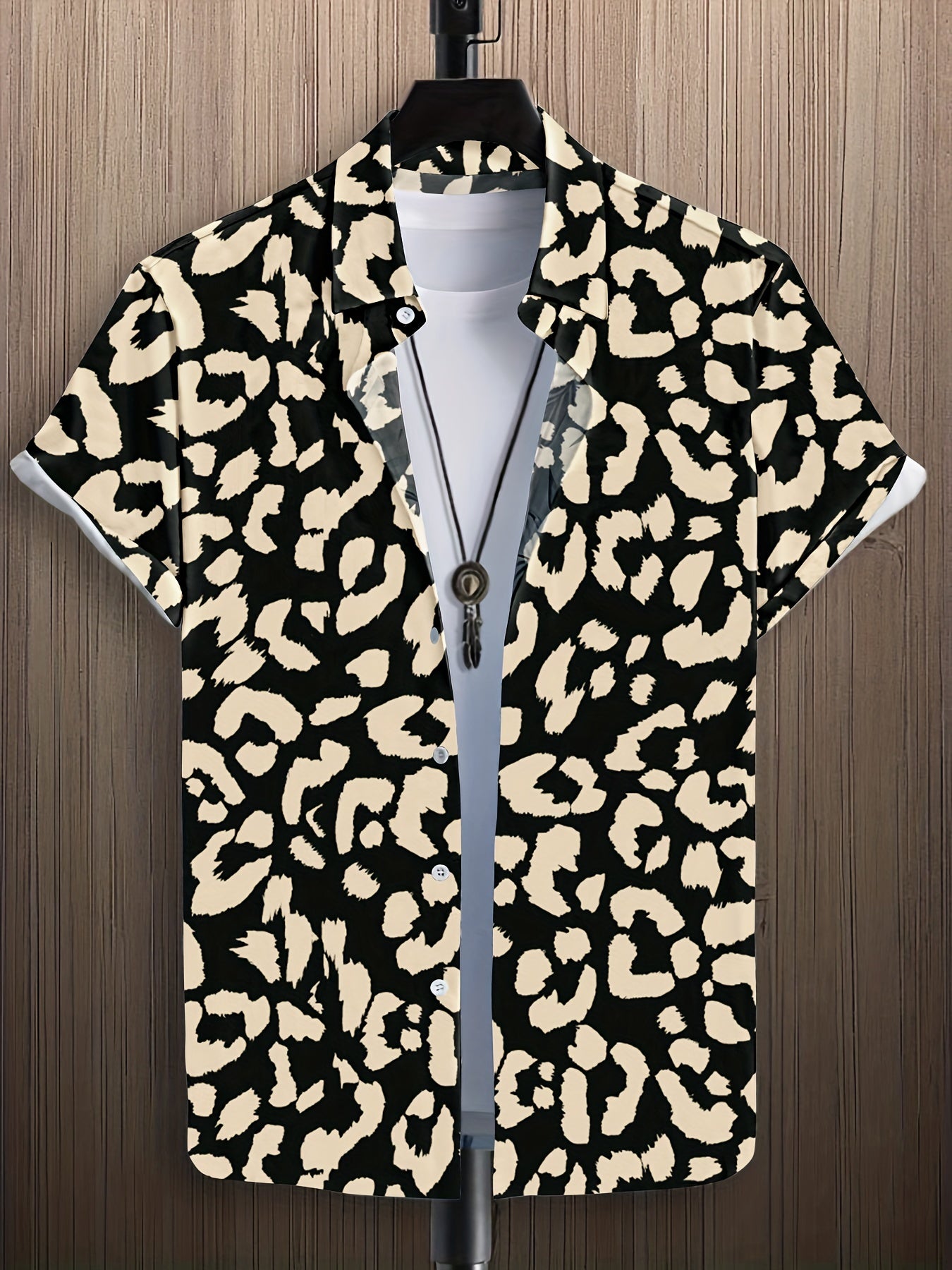 Leopard Print Men's Casual Short Sleeve Shirt Summer Vacation Resort Tops