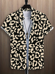 Leopard Print Men's Casual Short Sleeve Shirt Summer Vacation Resort Tops