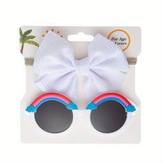 Girls Casual Bow Headband & Rainbow Sunglasses Set for Party