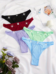 5 Pack Plus Size Sexy Panties Set Women's Plus Low Waist Ribbe
