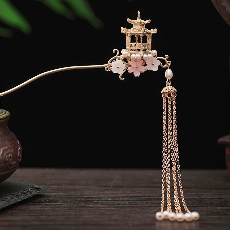 Hanfu Dress Hairpins Clips Faux Pearl Tassel Hair Pin Headpieces