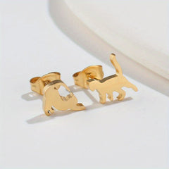 Small Stainless Steel Cat Stud Earrings For Men