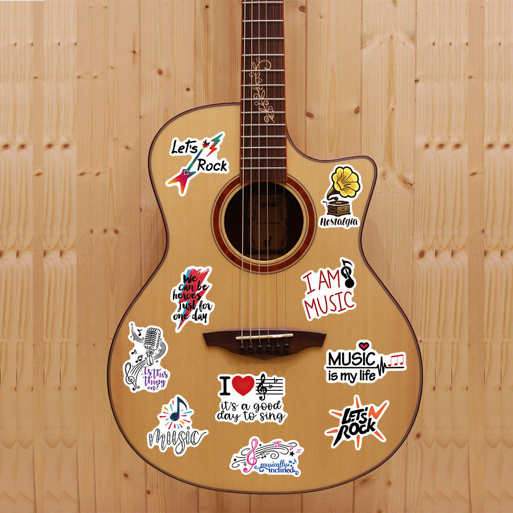 50 Music Themed Sticker Collection - DIY Projects, Laptops, Water Bottles
