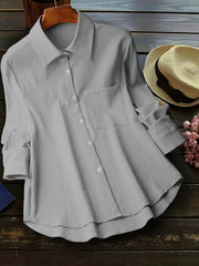  Casual Blouse Women's Solid Crinkle Button Up Long Sleeve Blouse
