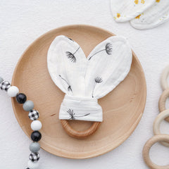 Baby Sleep Soother Bunny Teething Chewer High Beech Log Wood Ring Cotton