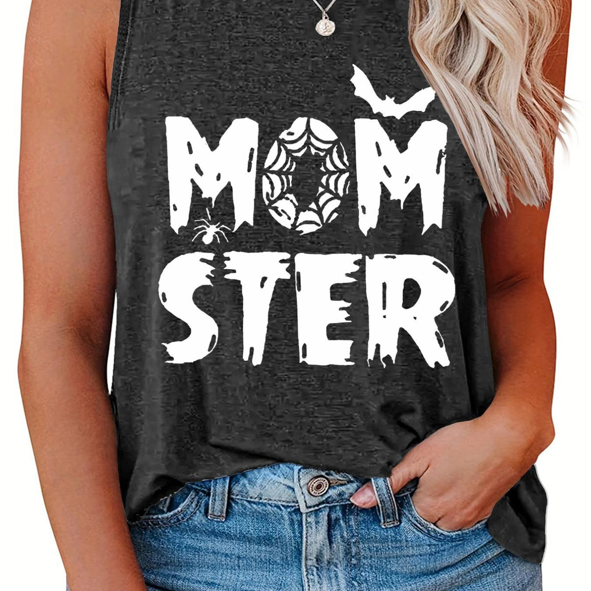  Halloween Casual Tank Top Women's Plus Art Letter & Bat Print Vest