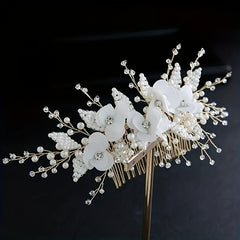 Faux Pearl Hair Comb Head Piece Flower Hair Accessories For Women