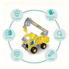 180pcs Metal Steam Kit 7 in 1 Engineering Vehicle Model Yellow
