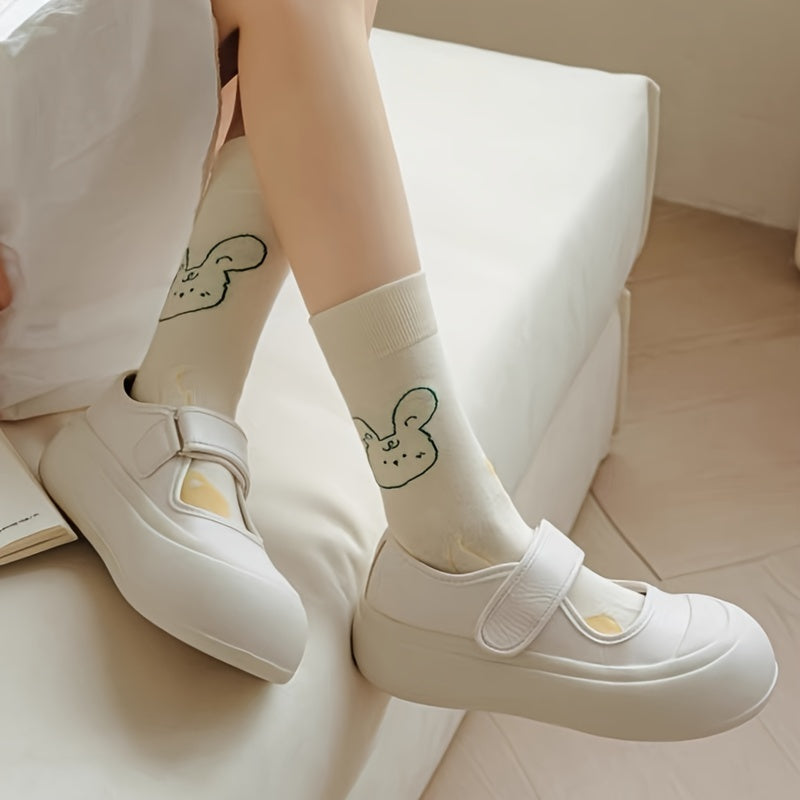 5 Pairs Cartoon Print Socks Comfy & Mid Tube Women's Stockings