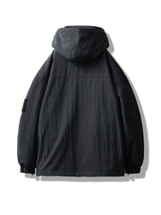 Men's Lightweight Hooded Windbreaker Jacket Casual Stand Collar Zip Up Coat