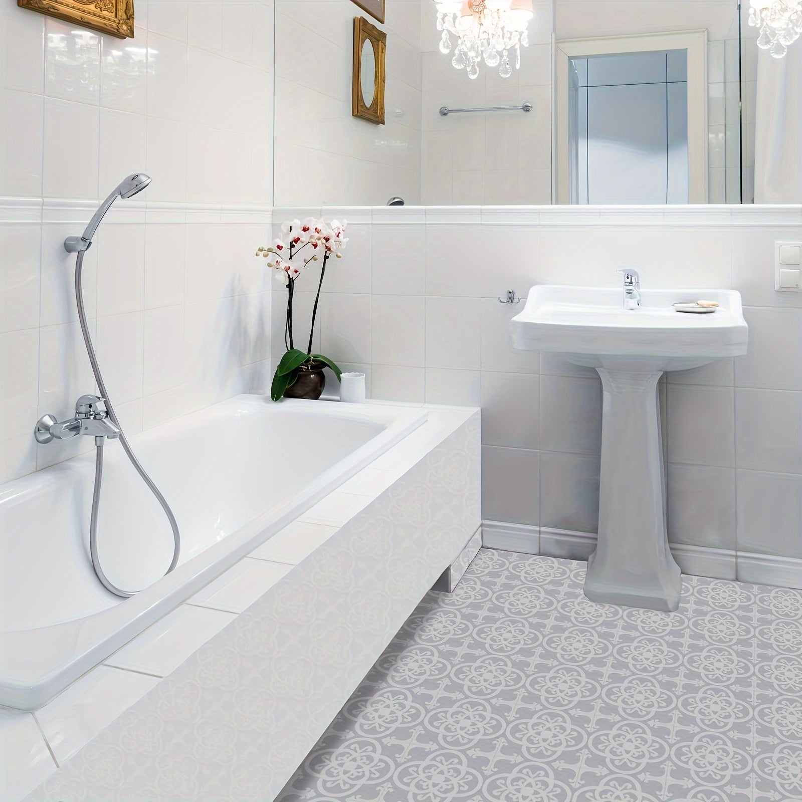 15pcs Adhesive Floor Sticker Peel And Stick Floor Tiles Kitchen Bathroom Living