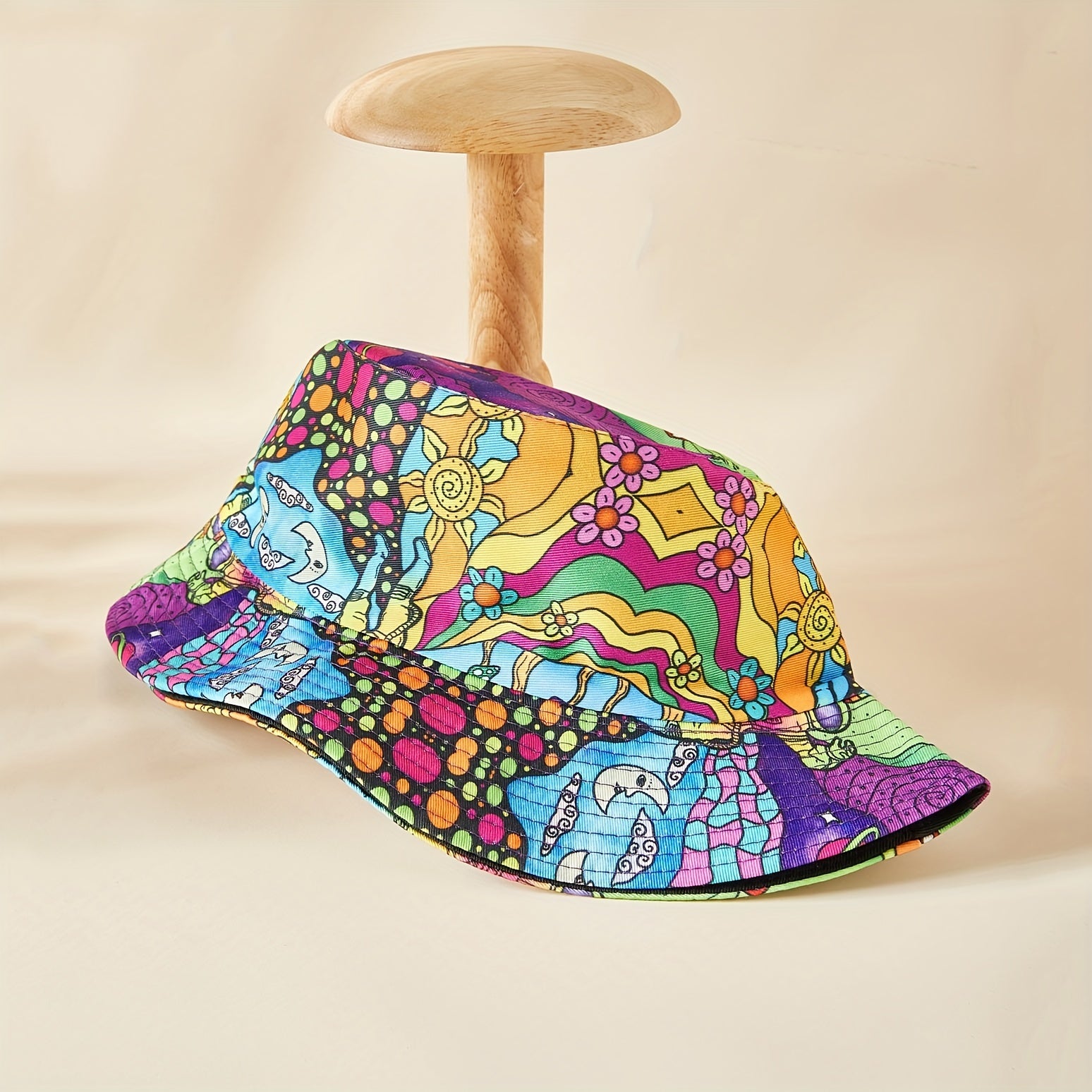 Reversible Cartoon Graffiti Bucket Hat Lightweight