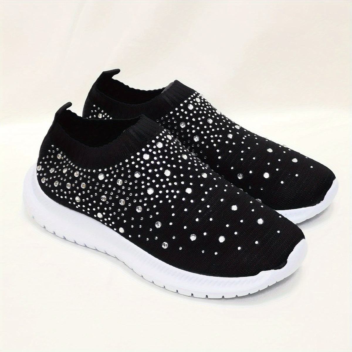 Women's Rhinestone Sock Sneakers Low Top Slip On Shoes