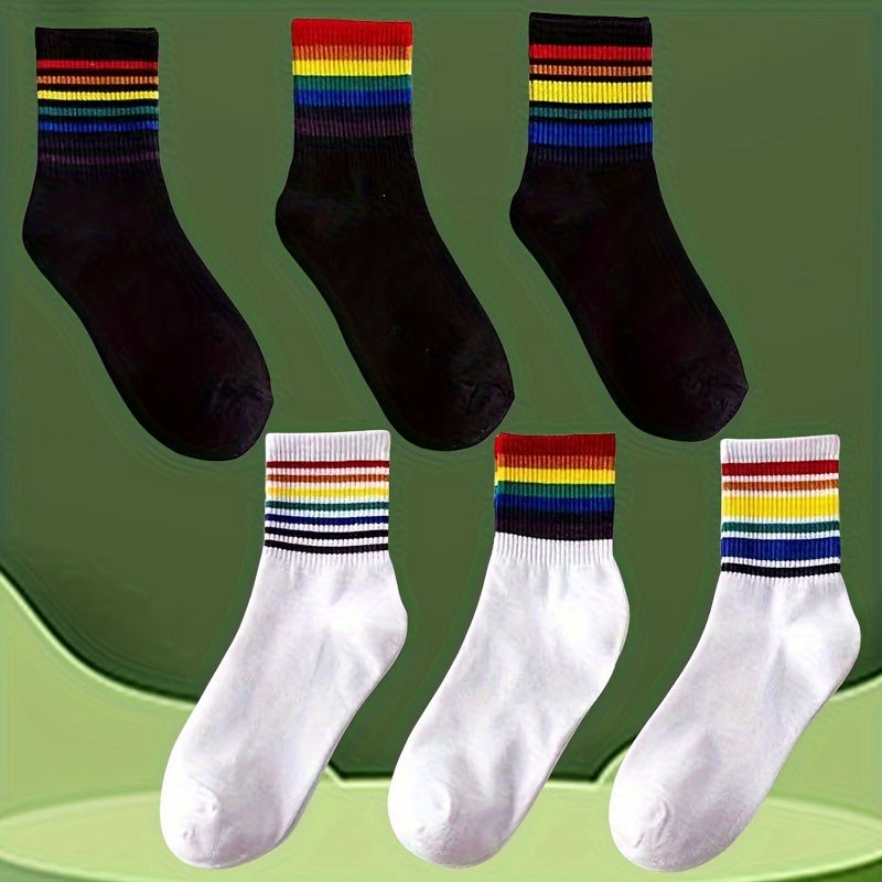 Rainbow Striped Socks Women's Mid Tube Stockings