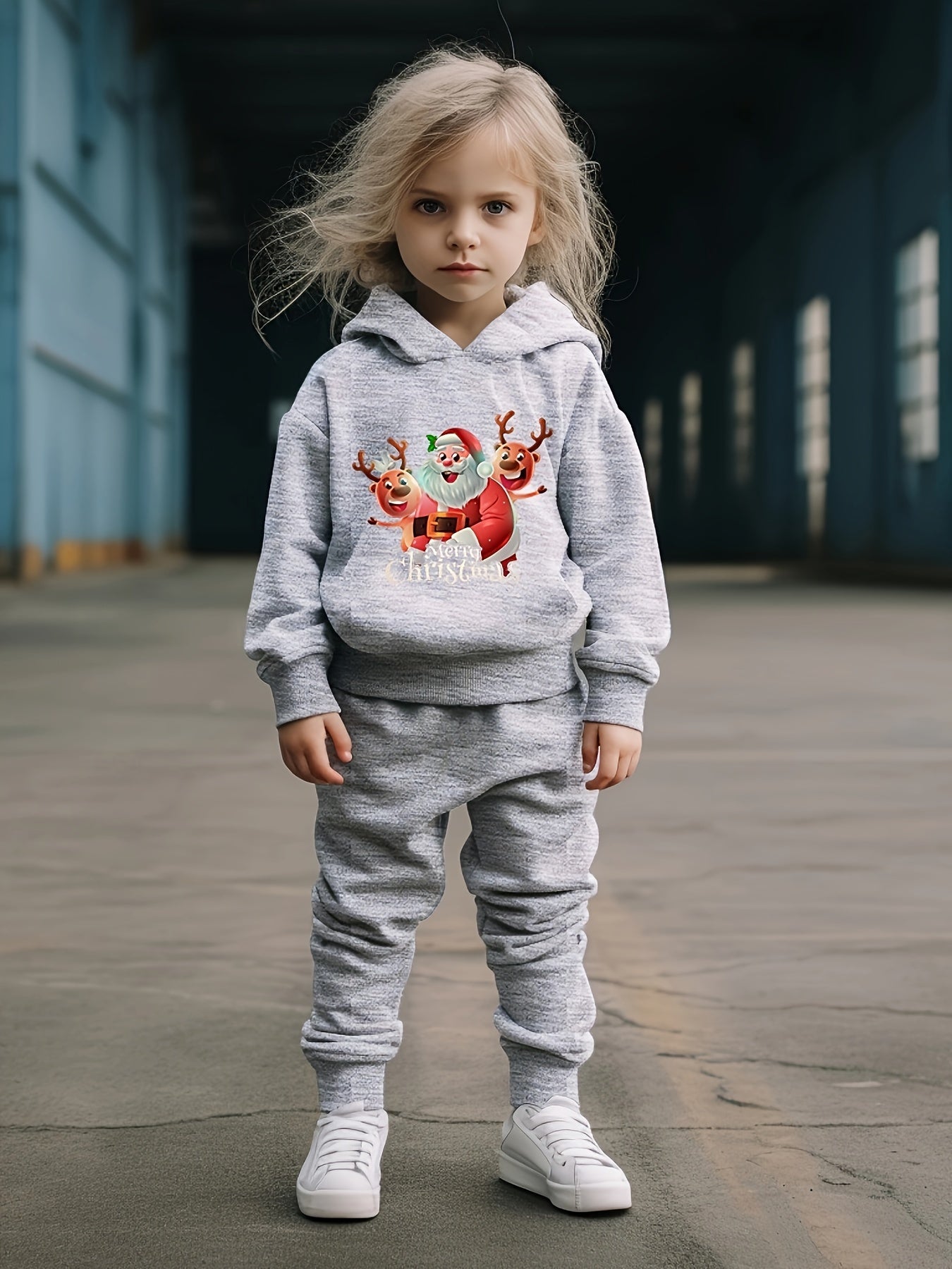 Girls 2pc Santa Claus Hooded Sweatshirt & Sweatpants Set