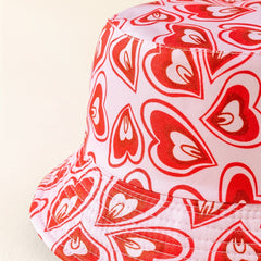Heart Print Cartoon Bucket Hat Reversible Foldable Basin Hat