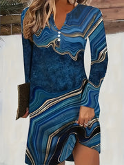  Marble Print Notched Neck Mini Dress