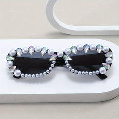 Y2K Rectangle Sunglasses Rhinestone & Faux Pearl Anti Glare UV400